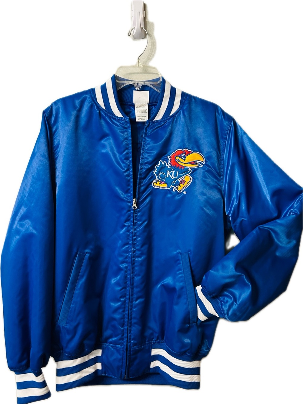 KANSAS ”KU” Jayhawks Blue Satin Bomber Jacket
